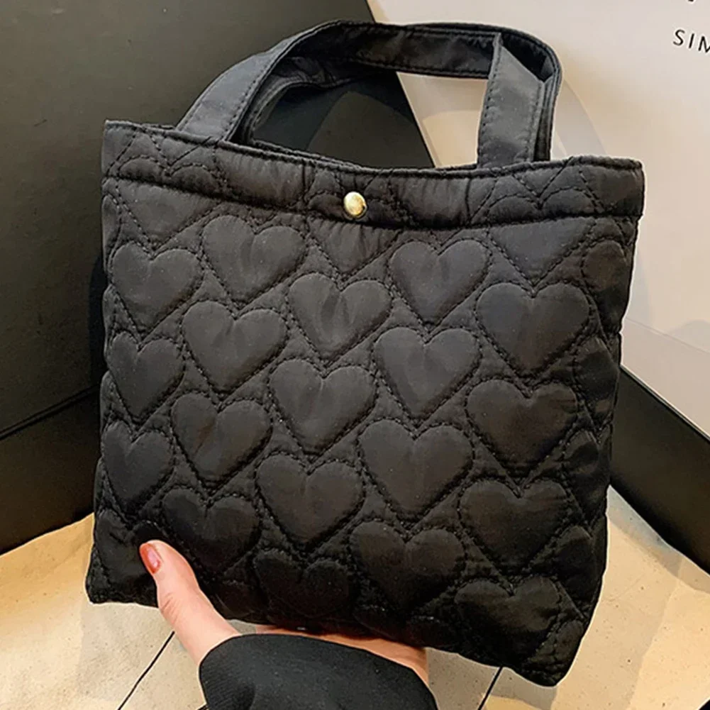 

Autumn&Winter Women's Casual Handbag Quilted Cotton Padded Shopper Bag Large Capacity Shoulder Bags for Female Heart Puffer Tote