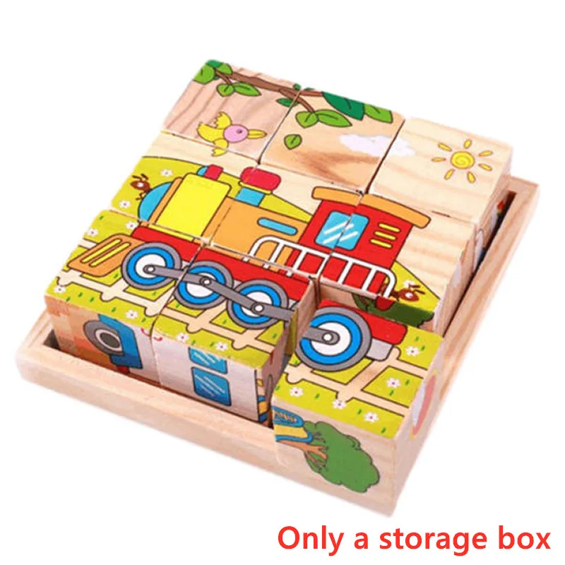 

Wood Pallet Children Block Six-face Picture Wooden Jigsaw 3D Puzzle Toys Storage Box Cube Jigsaw Puzzle Toy Organizer Holder
