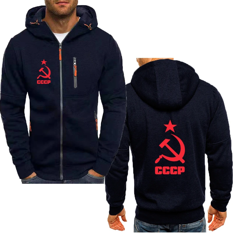 

Male Tracksuit Fashion cardigan Mens Clothing CCCP logo print Spring Autumn Men's Hooded Coats Fleece Men's Zip Sweatshirt