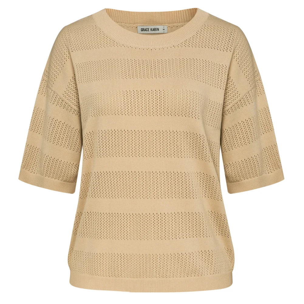 Женская футболка GK с вырезами Вязаная Летняя Повседневная дышащая рукавом 1/2 и