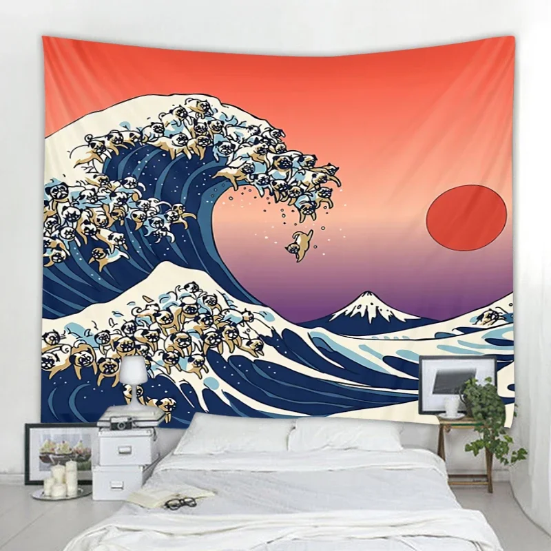 

Большой психоделический гобелен Канагава из полиэстера