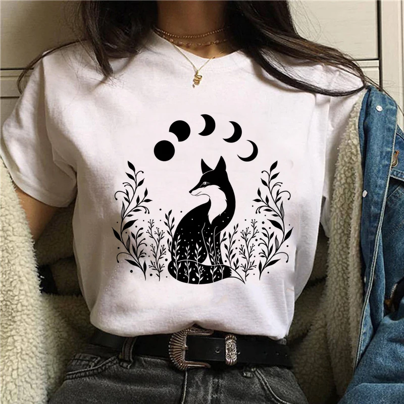 

T-shirts for Women Fox Kawaii Cartoon Clothing 90s Halloween Print Lady Top Womens Graphic T Shirt Ladies Female Tee T-Shirts