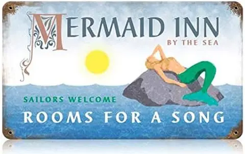 Metl Tn Sgns Mermd nn Home Decor Decortve Wll Sgn Plque Плакат для дома на открытом воздухе Ktchen Br 12 x 8 nch