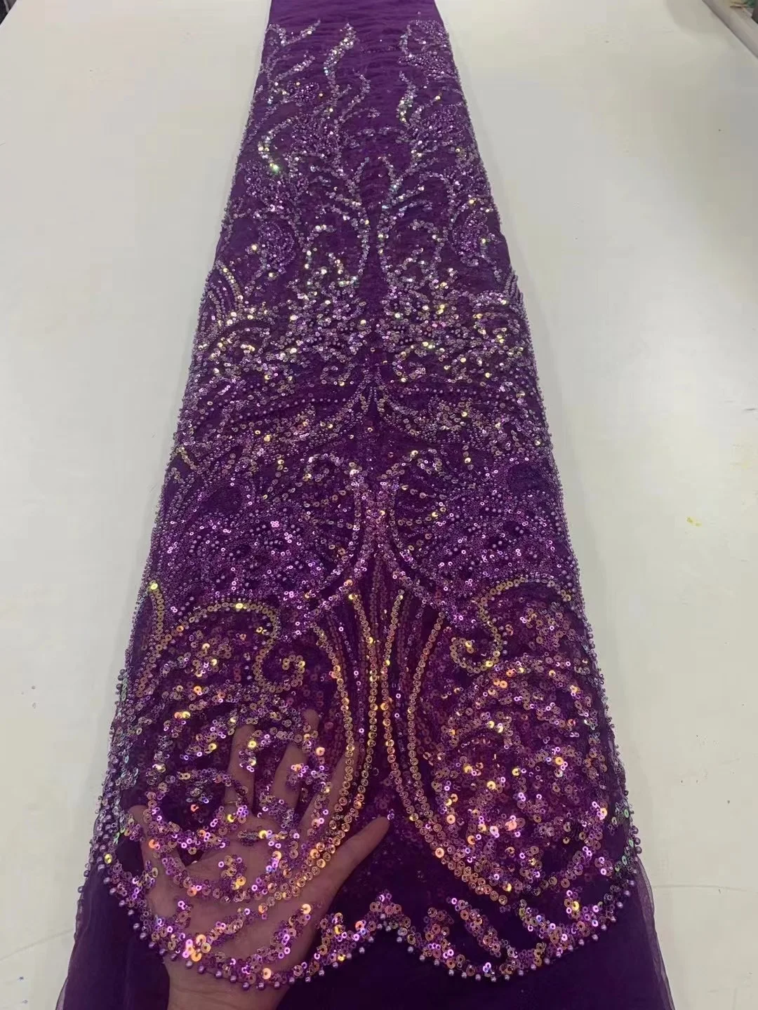 

2023 High Quality African Lace Fabric With Beads And Sequins French Luxury Lace Tulle Fabric For Women Sewing Accessories