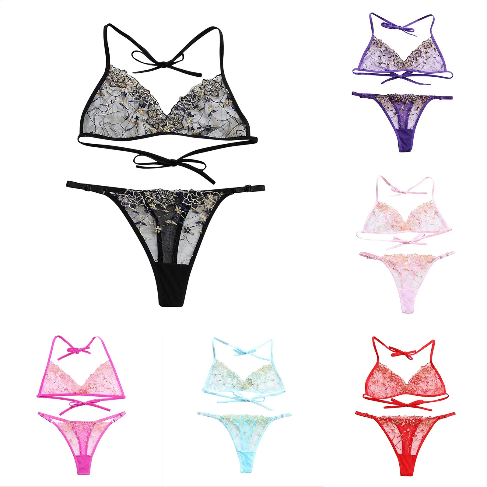 Прозрачные сетчатые женские пижамные комплекты, французское сексуальное ...