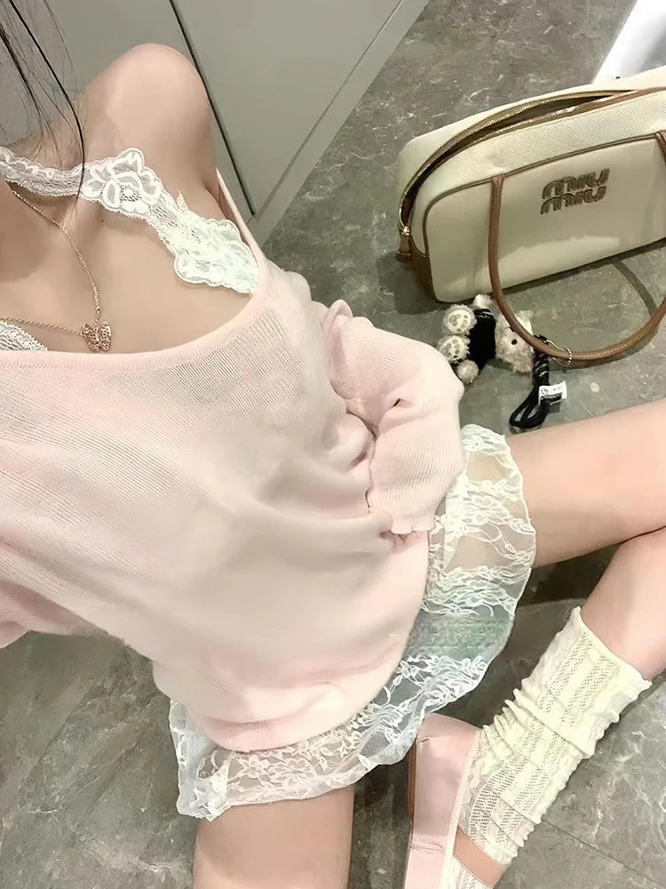 Pure Desire сексуальный кружевной вязаный крючком жилет на бретельках для женщин 2024