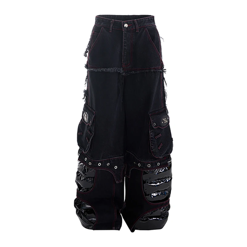 FEWQ брюки из искусственной кожи мужские джинсы осень-зима прямые 2024 темная одежда