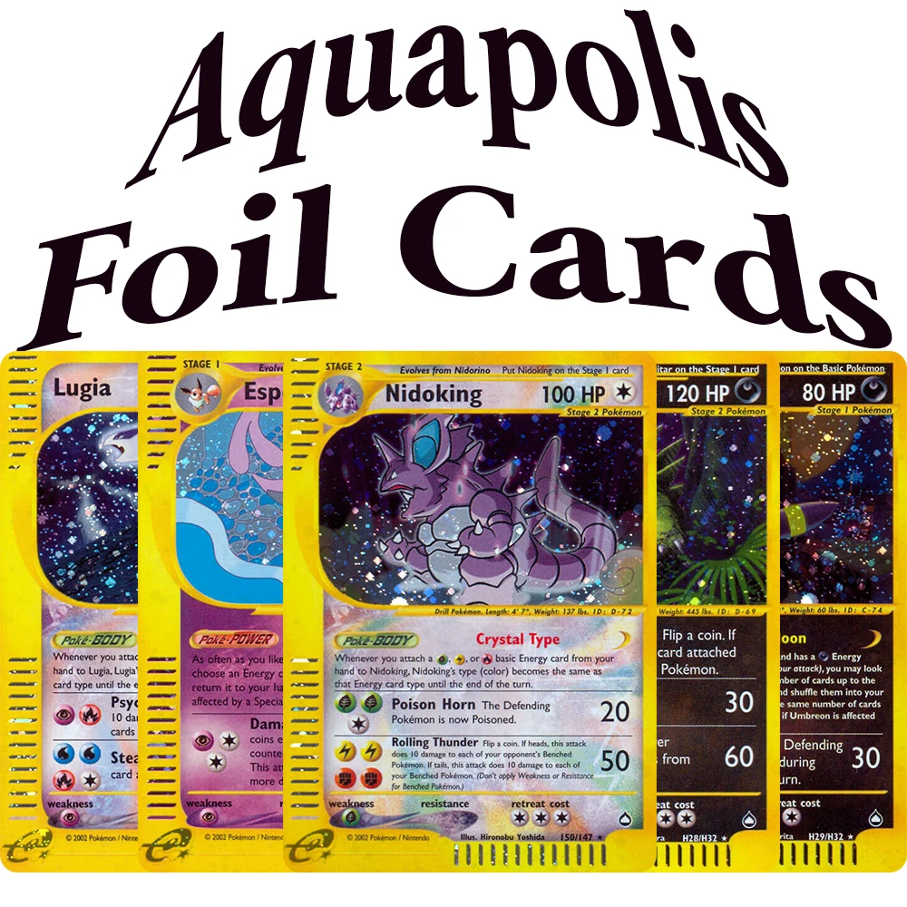 Фото Коллекционные карточки PKM Aquapolis (E2) Proxy Foil: Лугия, Тиранитар, Умбрейон, Нидокинг, Эсепон, Арканин, Суикун, Нинетейлс, Амфарос, Кингдра (TCG) №1