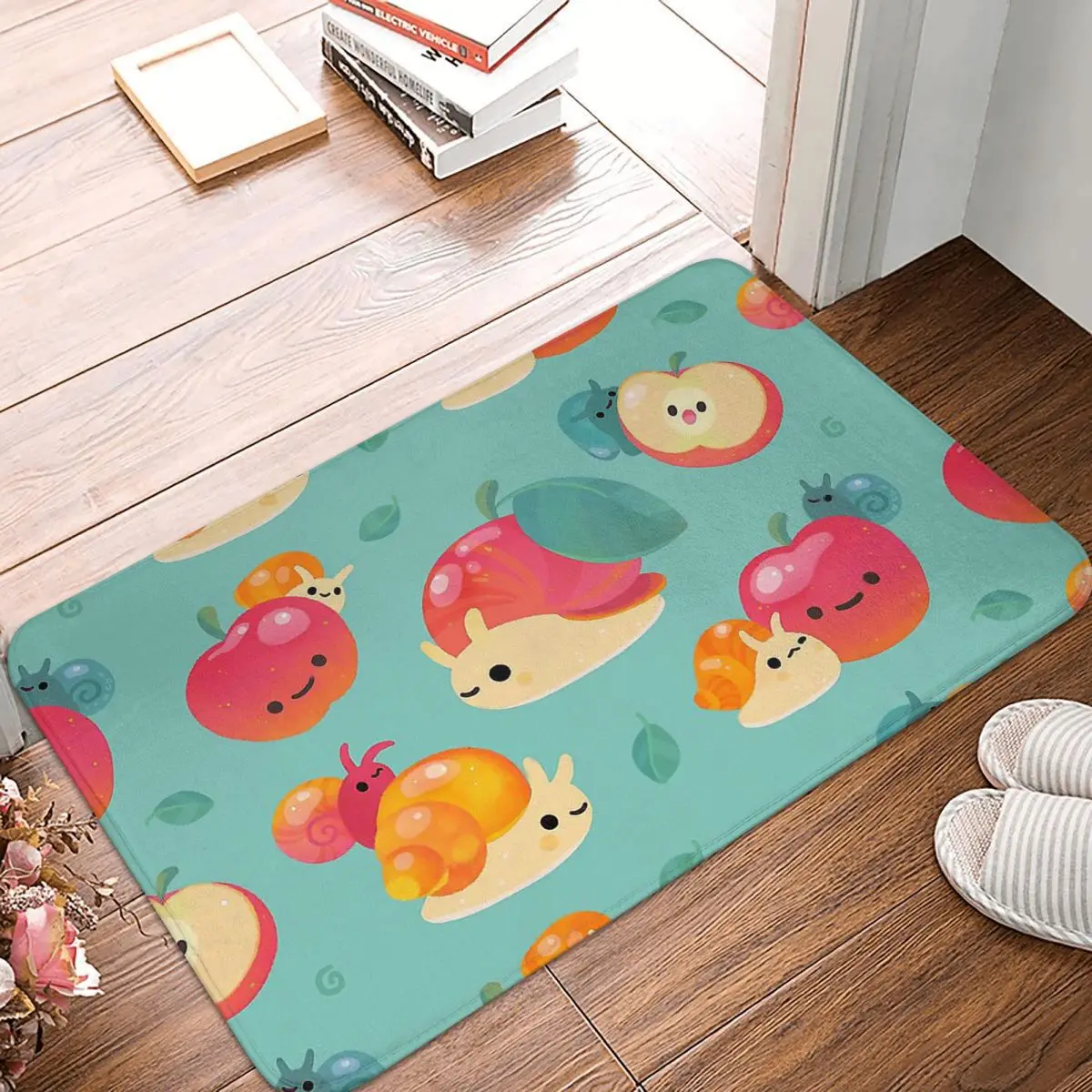 

Chibi Mini Bathroom Mat Apple Snail Doormat Kitchen Carpet Outdoor Rug Home Decor