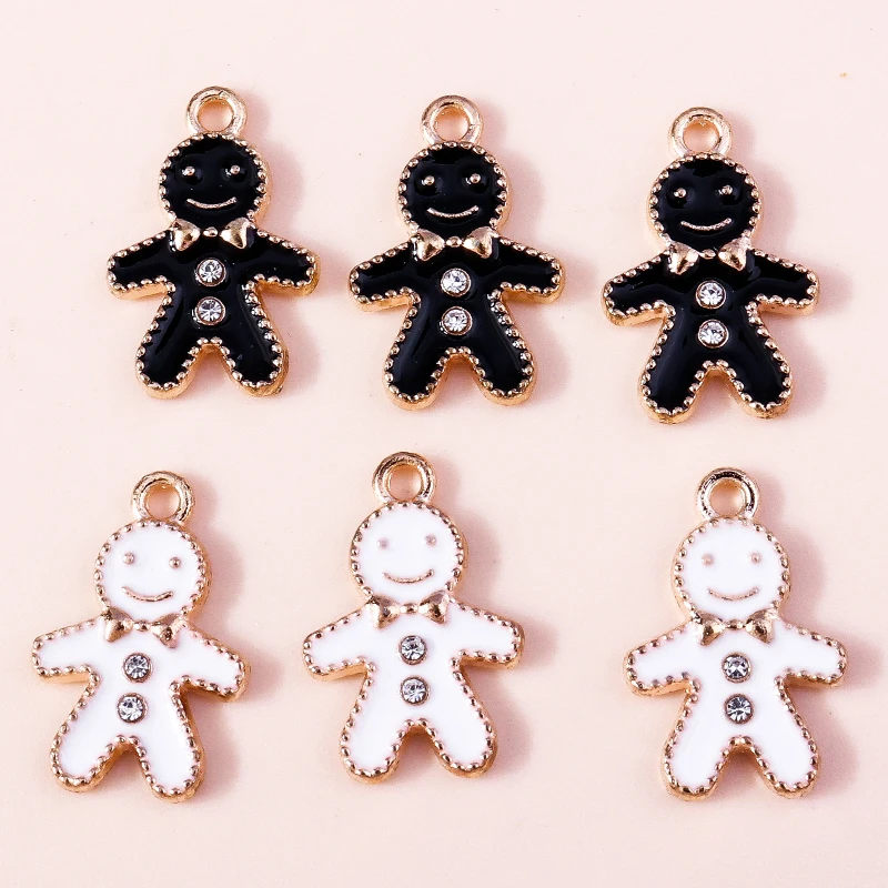 

10pcs Cartoon Enamel Christmas Gingerbread Man Charms Pendants for Jewelry Making Women Cute Earrings Necklaces DIY Craft Supply