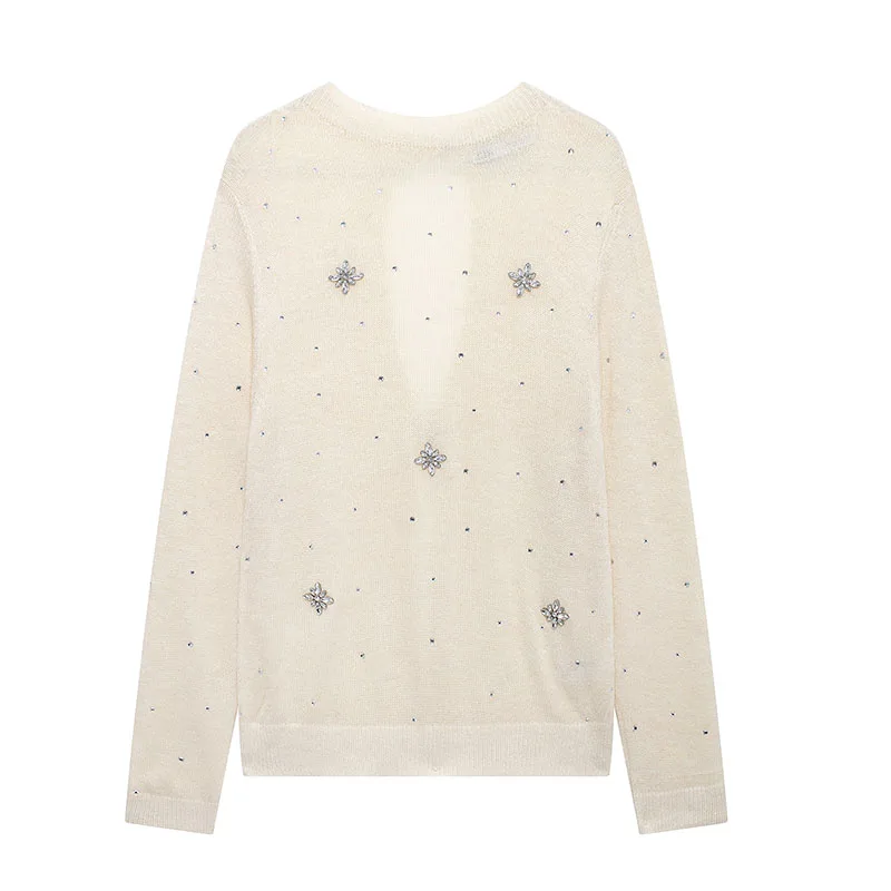 Повседневный женский вязаный свитер с круглым вырезом и открытой спиной пуловер