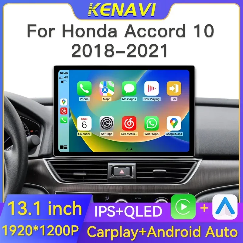 13 1-дюймовый 8 + 256G 2 Din Android Car Stereo Radio для Honda Accord 10 2018 2019 2020 2021 Мультимедийный