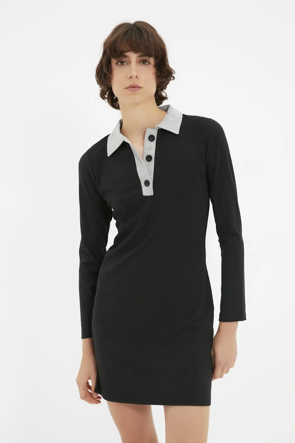 

Trendyol Shirt Collar Ribbed Bodycon Knitted Dress TWOAW22EL2000