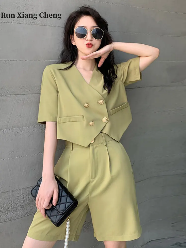 

Women's Suit 2023 Summer New Korea Fashion Chic and Elegant Shorts Sets Wide Leg Pants Short Sleeve Top Casual Two-piece Set