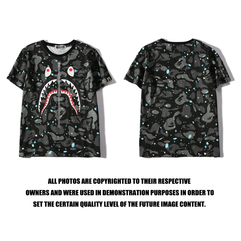 

Bape Starry Night Print Tshirt Shark Fake Zipper Camouflage Women Short Sleeve T-shirt Summer Tee T Shirt Camisetas Mujer Hombre