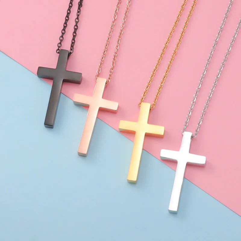 

2023 Titanium Steel Cross Pendant Necklaces For Men Women Silver Color Chain Christian Prayer Necklace Minimalist Jewelry Gift