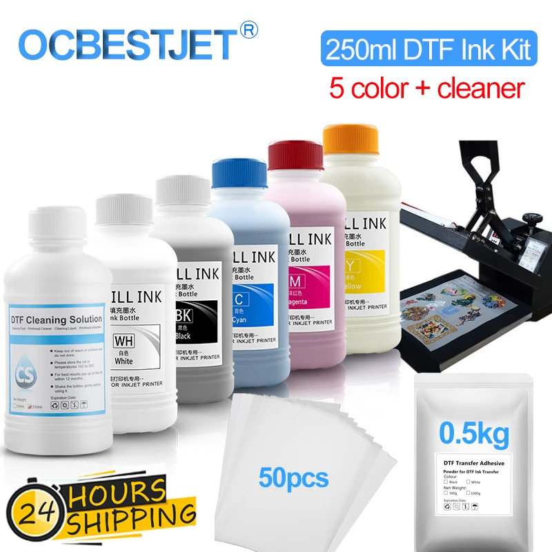 250ML*6 DTF Ink Kit With Powder Film Transfer Printing  PET Film For Epson L805 L1800 XP-15000 XP-600 XP600 TX800 3880 7880 7890