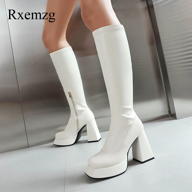 

Rxemzg Super High Heels Fashion Ladies Knee High Platform Boots Lage Size Autumn Winter Shoes Woman Round Toe Long Boots