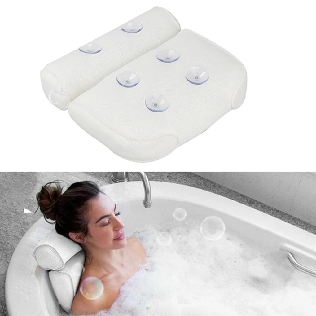 

Bathtub Head Neck Support Pillow Breathable 3D Mesh Cloth Bath Headrest Cushion With Suctions Cups Mesh Bathroom Accessories