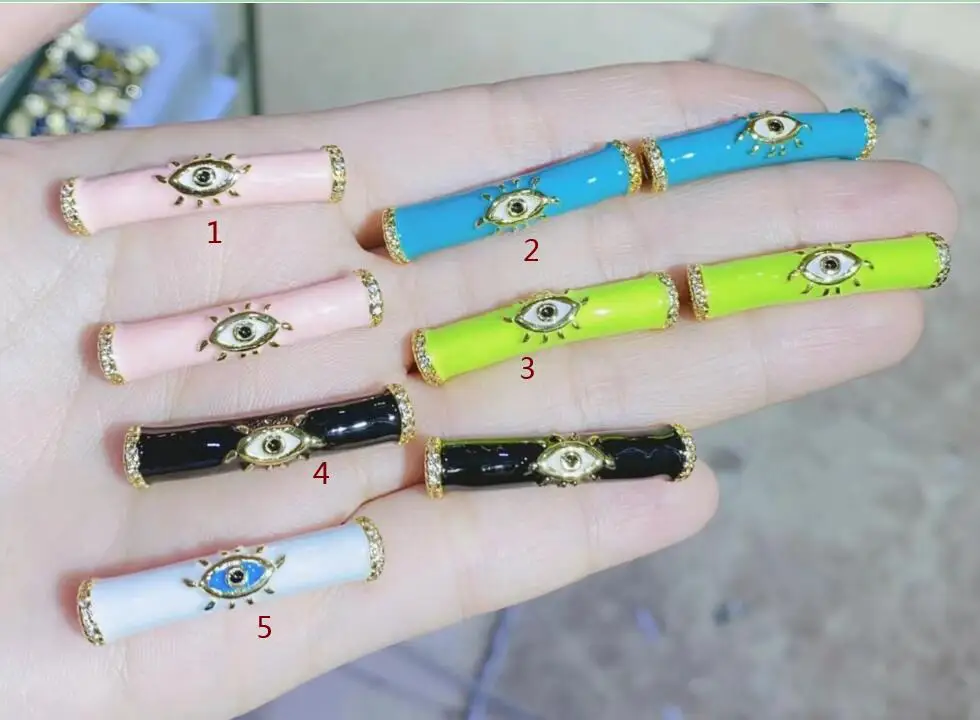

2pcs/lot Colorful Crystal Eyes tube pendant Enamel Charms DIY Bracelet For Jewelry Making bracelet necklace Accessories d4gf