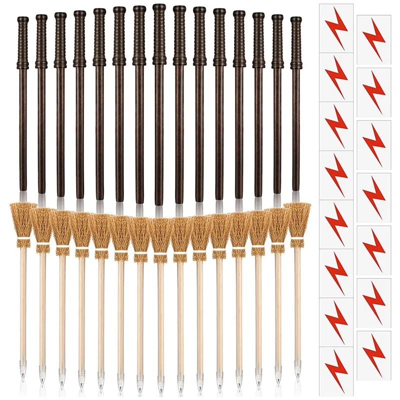 

45 Pcs Wand Pencils Wizard Party Supplies Include 15 Wooden Wand Pencils 15 Witch Broom Pencils 15 Flash Bolt Tattoos