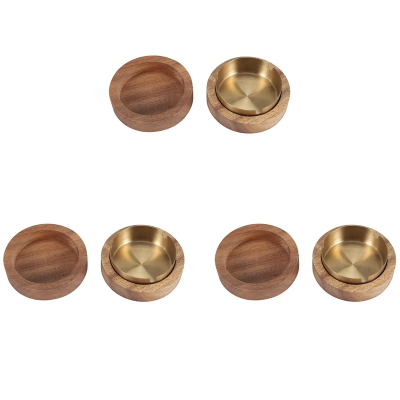 

Promotion! 3X Walnut Ashtray With Lids Windproof Wooden Ashtray Portable Ash Holder For Smokers Desktop Office,Men's Gift(Gold)