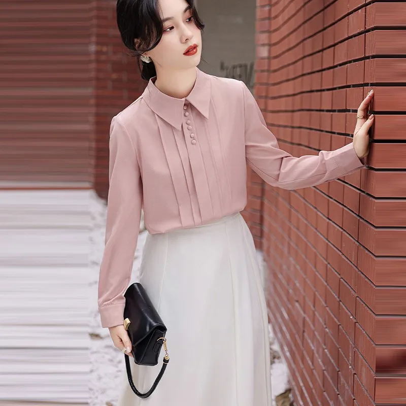 Женская Офисная рубашка с длинным рукавом элегантная однотонная Повседневная в