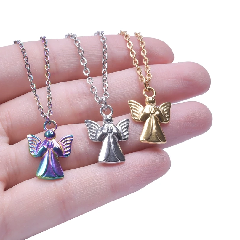 

Stainless Steel Necklace Angel Pendant Necklace For Women Men Gold/Silver Color Long Chain Necklace Fashion Jewelry Party Gifts