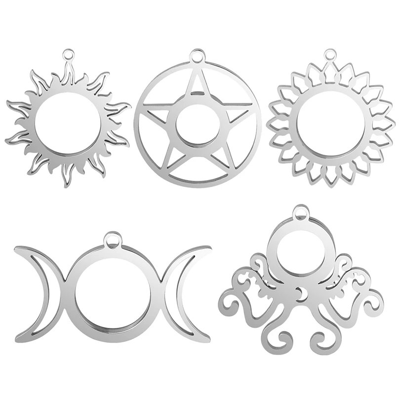 

1Pc 5 Styles Round Sun Moon Flower Octopus Pentagram Living Memory Photo Relicario Locket Pendant Floating Chams Jewelry Making