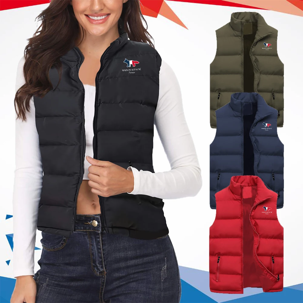 

MAISON Womens Puffer Vest Jacket Fox Printed Warm Sleeveless Coats Jackets Winter Casual Waistcoat Vest Plus Size Veste Clothing
