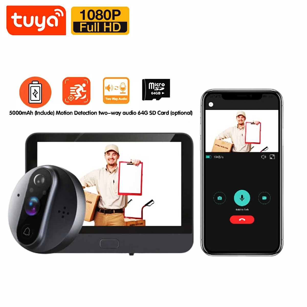 4.3 Inch WiFi Video Digital Magic Eye Wireless Door Peephole Camera Viewer HD 1080P Tuya Smart Intercom Doorbell for Apartment