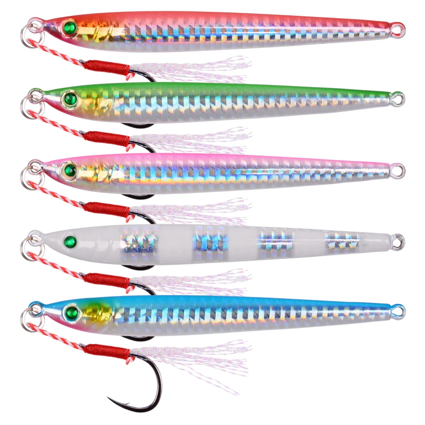 5Pcs Slow Long Metal Jig Fishing Lure 7-10-21-28-40g Cast Jigging Spoon Artificial Shore Pike Fish Bait Sea Bass Pesca | Спорт и