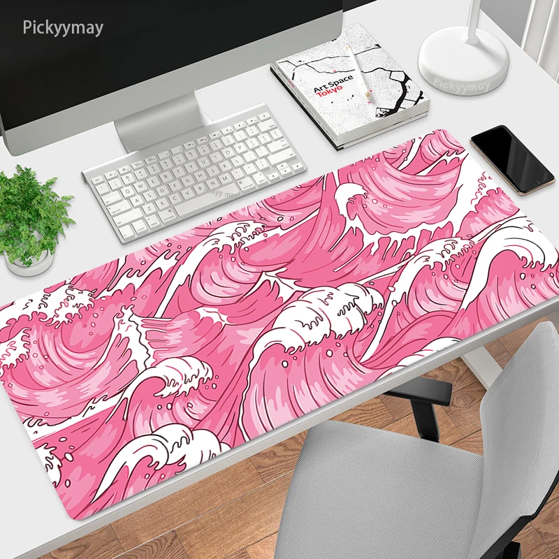 

Pink Mouse Pad Company Large Gamer Mausepad Rugs Computer Gaming Accessories Japan Great Wave Art Carpet 90x40 Office Desk Mat