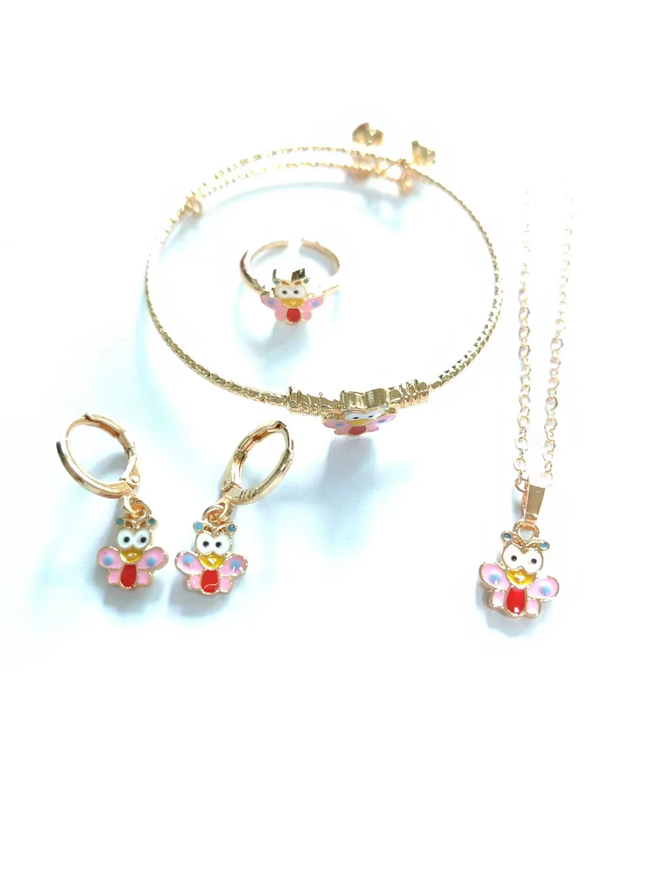 

2023 Cartoon Cute Unicorn Anime Gold Plated Necklace Earrings Fashion Jewelry Sets For Girl Gift