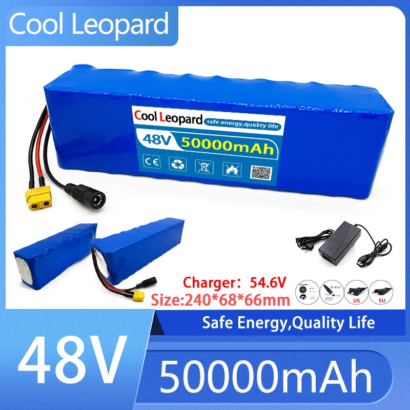 

New 48V 50000Mah 1000W 13S3P XT60 48V Lithium-Ion Battery Pack 50Ah for 54.6V E-Bike Electric Bicycle Scooter with BMS + Charger