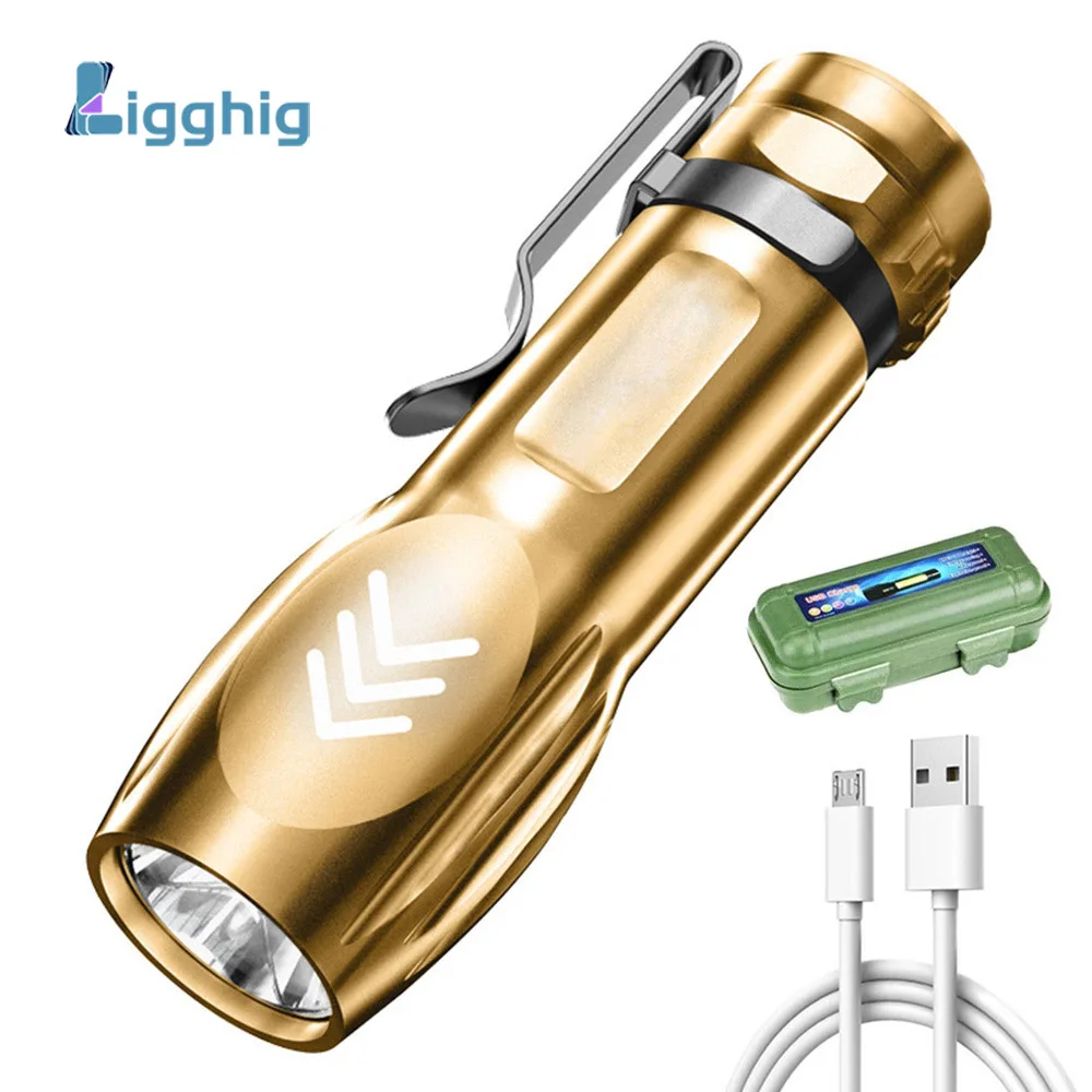 

Mini Portable LED Powerful Flashlight USB Rechargeable Torch Outdoor Waterproof Fishing Camping Super Bright Spotlight Lantern