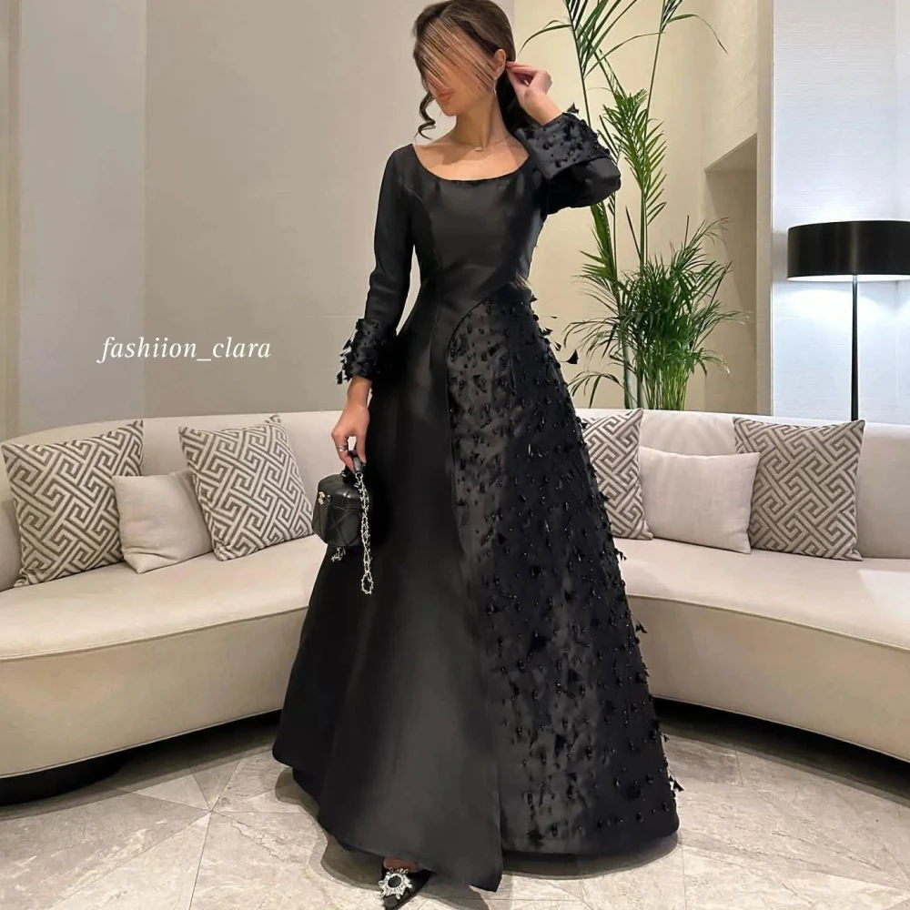 

Carolina O-Neck Evening Dresses 2023 Saudi Arabia Women Floor Length Black Beading Wedding Guest Elegant Formal Party Gowns