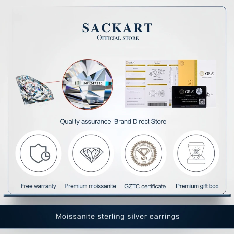 Серьги SACKART с муассанитом золотые женские серьги цвета D оригинальные ювелирные