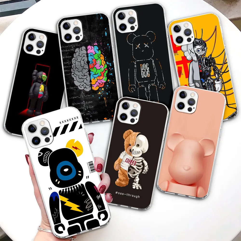 

Прозрачный чехол для телефона iPhone 14 13 12 Mini 11 Pro Max, чехлы XR XS 7 8X6 6s Plus SE 2020, мягкий чехол из ТПУ с мультипликационным роботом медведем