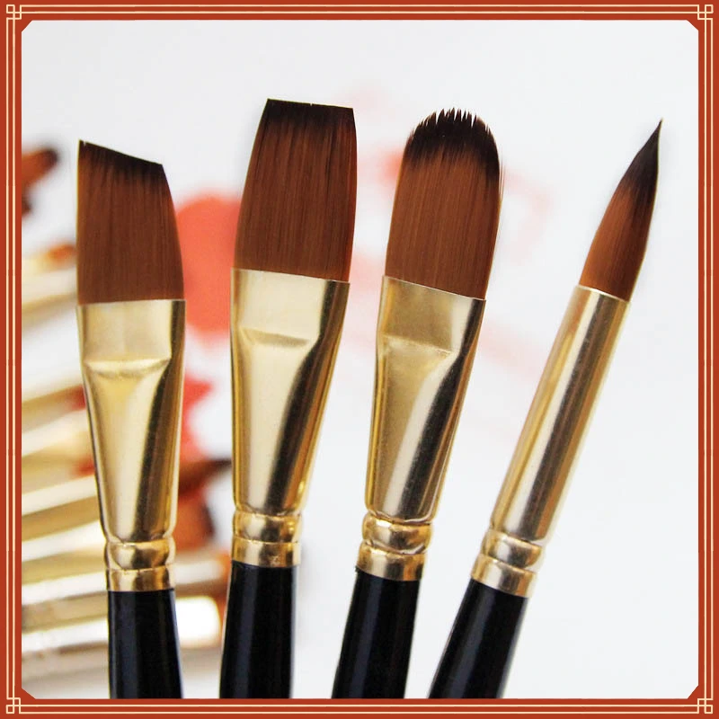 

Artist Paint Brush Set High Quality Nylon Hair Wood Black Handle Watercolor Acrylic Oil Brush Painting Art Supplies