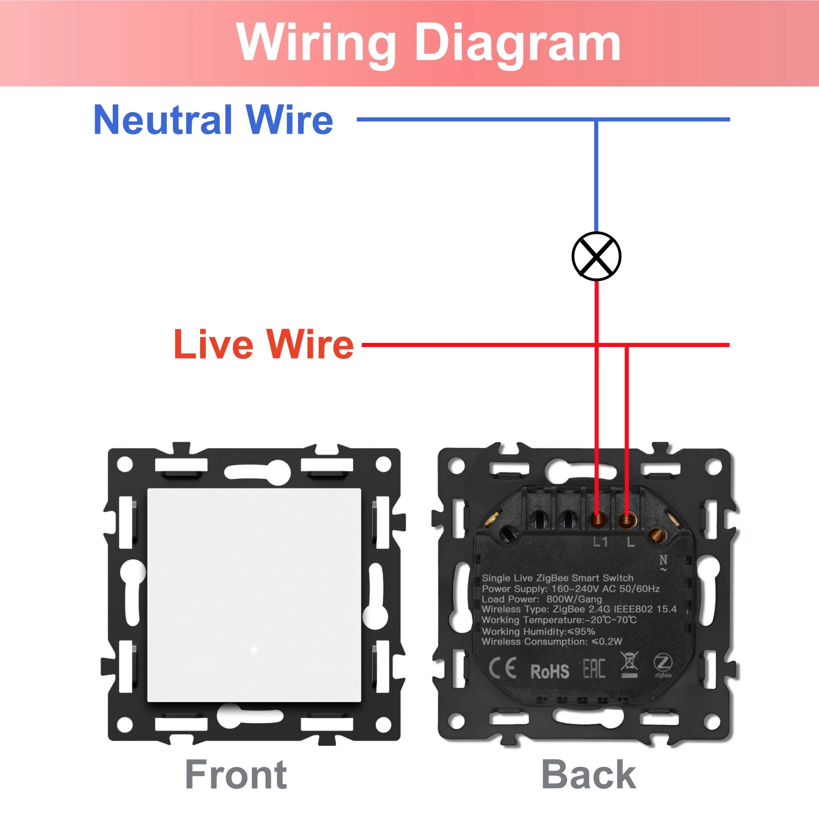Фото BSEED ZigBee Click Switch Single Live с розетками стандарта ЕС, черные стеклянные панели, выключатели света для Tuya Smart Life, Google, Yandex APP №4