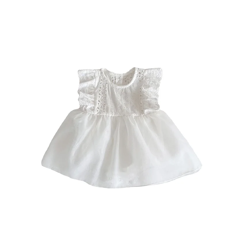 

Summer Kids Clothing Children's Casual Dress White Cotton Triangle Romper Dress Infant Sleeveless Mesh Dress Baby Girl Clothes