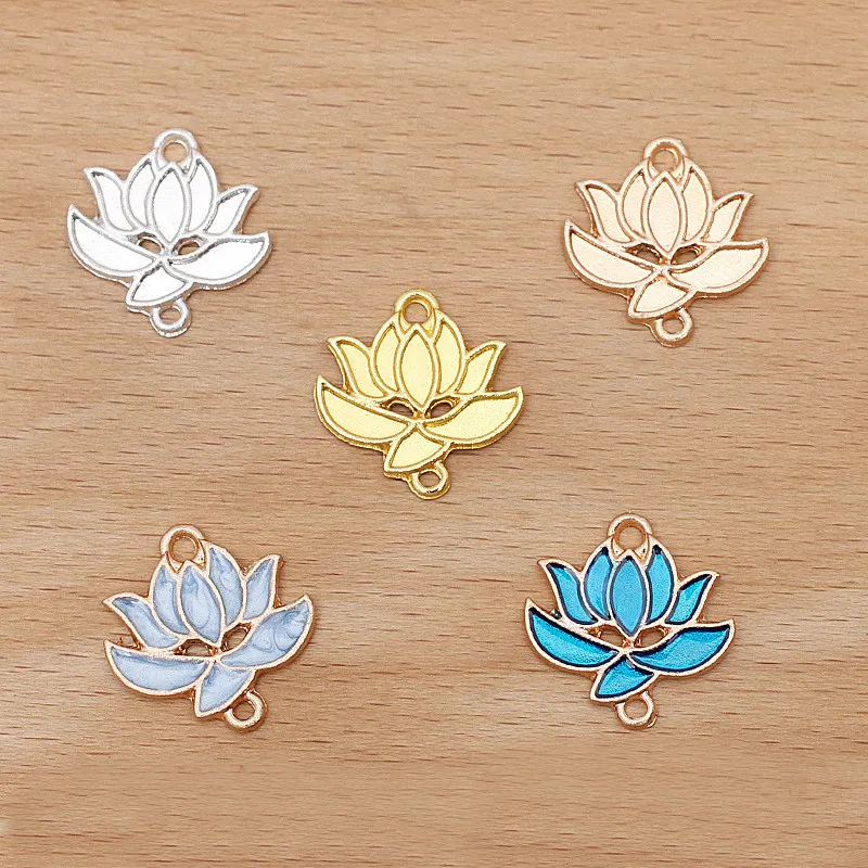 

50 PCS 19x20mm Metal Alloy Lotus Flower Charms Enamel Flower Connector DIY Handmade Accessories For Jewelry Making