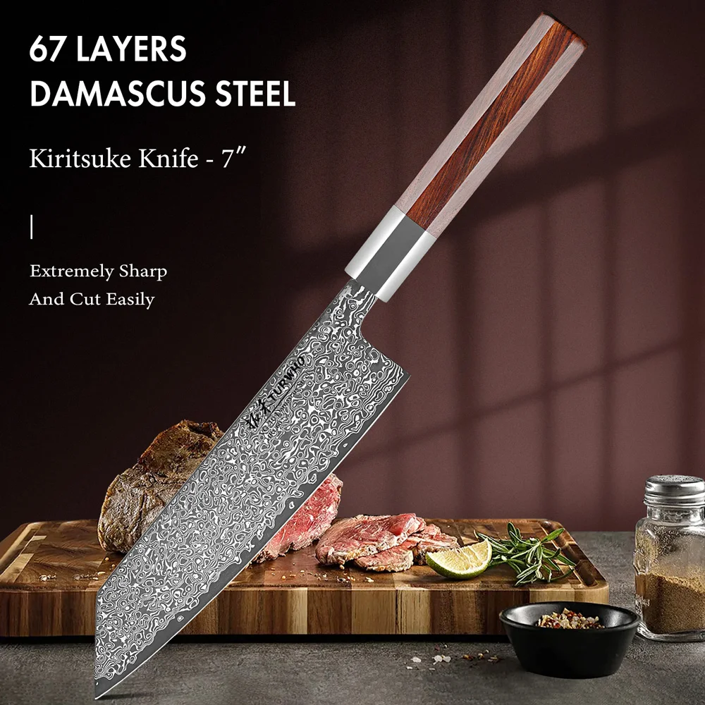 Японский нож шеф-повара Kiritsuke TURWHO кухонные резцы из дамасской стали острый Кливер