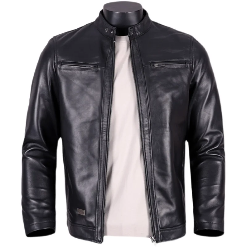 

Genuine 2023 Motorcycle Leather Jacket Fashion Men's Sheepskin Coat for Male