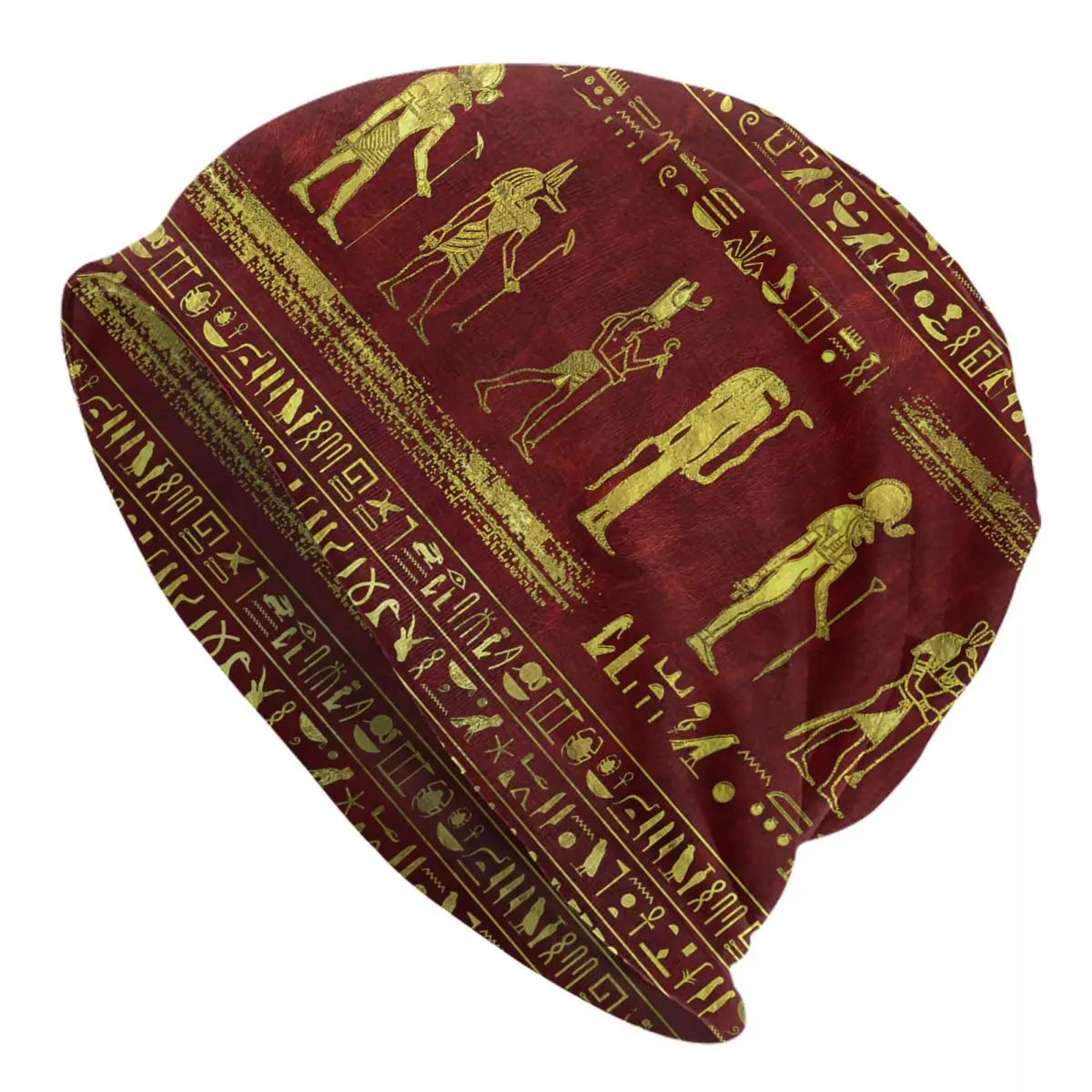 

Golden Egyptian Gods On Red Leather Adult Men's Women's Knit Hat Keep warm winter Funny knitted hat