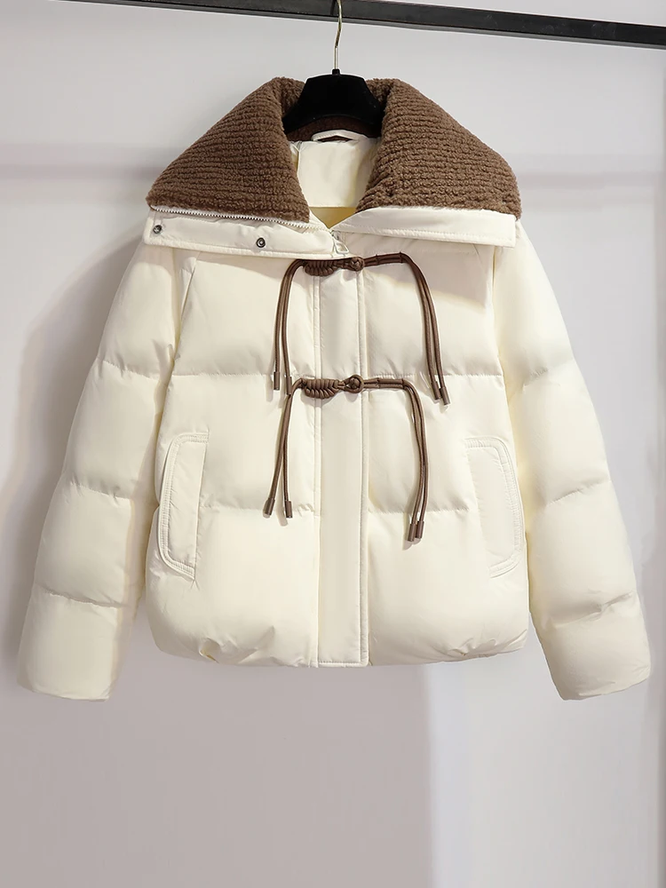 Пуховик с карманами женский свободный пуховик воротником-стойкой новинка зимы