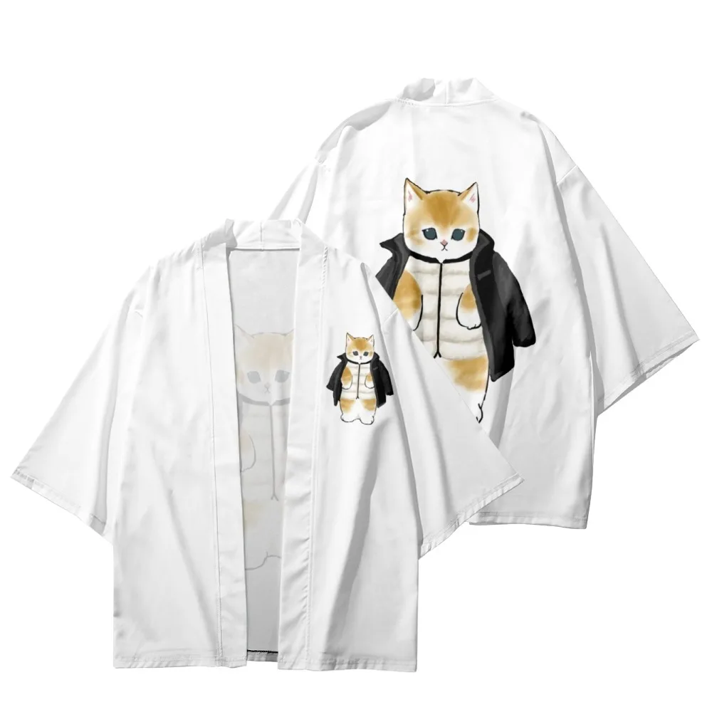 

Mofu Sand Cat Jacket Fashion Kimono Suit Cardigan Men Women Blouse Asian Clothes Samurai Casual Clothes Over Size