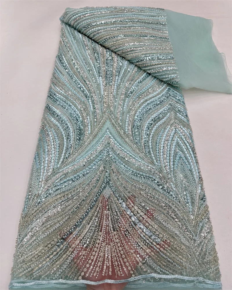 Роскошная африканская Тюлевая кружевная ткань с бусинами 2024 нигерийская ручной