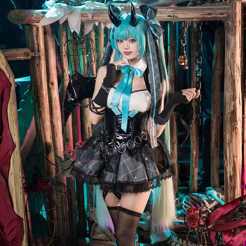 Аниме Demon Miku костюмы для косплея женское сексуальное платье костюм с крыльями